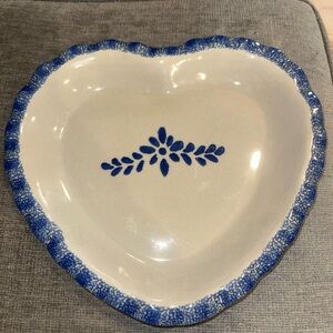 Vintage Hermitage Heart-Shaped Blue and White Ceramic Dish